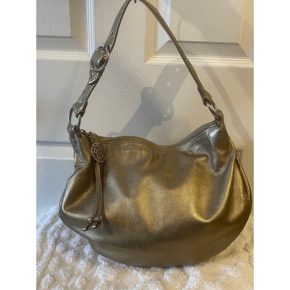 Coach Ali Metallic Champagne Gold Hobo Shoulder Handbag Silver Hardware Char